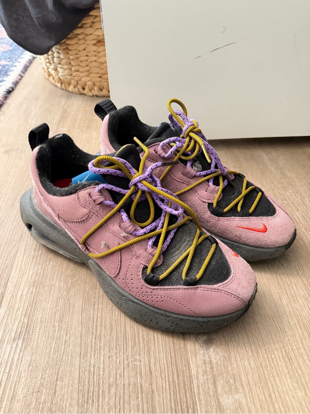 Nike Kids Pink Sneakers with Yellow and Purple Laces